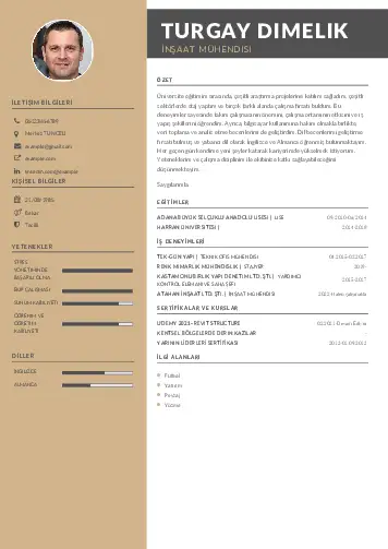 İnşaat Mühendisi Cv Örnekleri cv indir